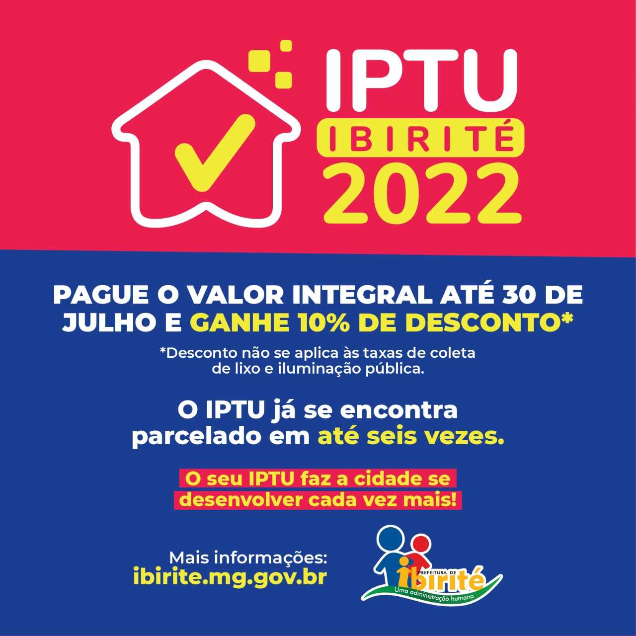 Prefeitura Municipal de Ibirité IPTU 2022 desconto de 10 para quem